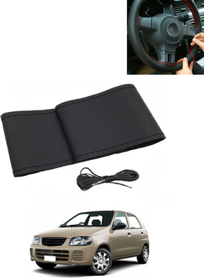 MATIES Hand Stiched Steering Cover For Universal For Car Alto(Black, Leatherite)