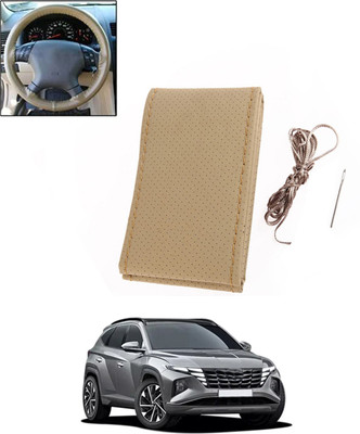 ABJD Hand Stiched Steering Cover For Hyundai Tucson(Beige, Leatherite)