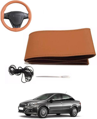 MATIES Hand Stiched Steering Cover For Fiat Linea(Tan, Leatherite)