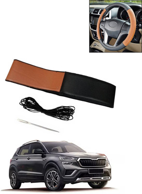 AYW Hand Stiched Steering Cover For Skoda Universal For Car(Tan/Black, Leatherite)