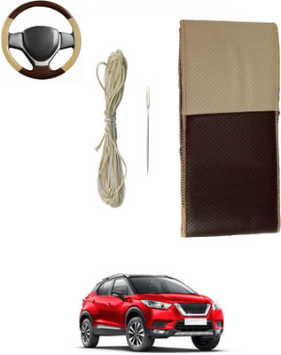 MATIES Hand Stiched Steering Cover For Nissan Universal For Car(Beige/Brown, Leatherite)