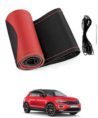 monolive Hand Stiched Steering Cover For Volkswagen Universal For Car(Red/Black, Leatherite)