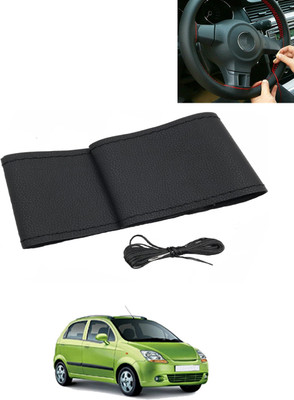 AYW Hand Stiched Steering Cover For Chevrolet Spark(Black, Leatherite)