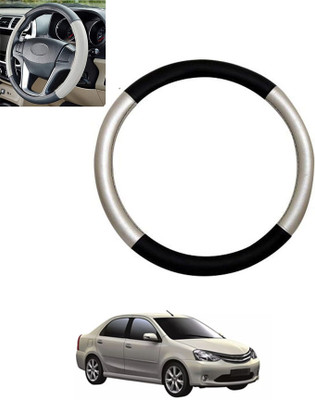 monolive Hand Stiched Steering Cover For Toyota Etios Liva(Silver/Black, Leatherite)