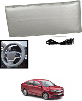 MATIES Hand Stiched Steering Cover For Honda Amaze(Silver, Leatherite)