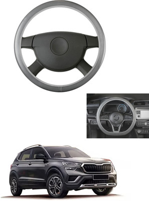 MATIES Steering Cover For Skoda Universal For Car(Grey, Leather)