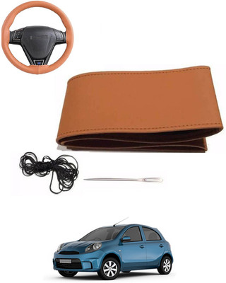 MATIES Hand Stiched Steering Cover For Nissan Micra Active(Tan, Leatherite)