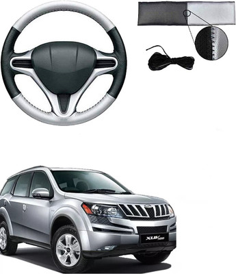 Autocom Hand Stiched Steering Cover For Mahindra XUV(Silver, Black, Leather)
