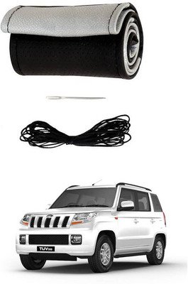 RKPSP Hand Stiched Steering Cover For Universal For Car Universal For Car(Silver/Black, Leatherite)