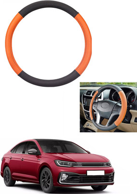 MATIES Steering Cover For Volkswagen Universal For Car(Tan/Black, Leather)
