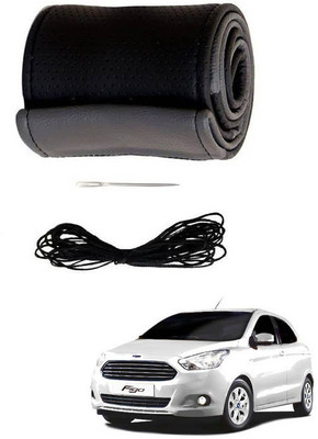 RKPSP Hand Stiched Steering Cover For Universal For Car Figo(Black/Grey, Leatherite)