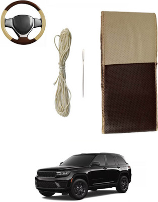 monolive Hand Stiched Steering Cover For Universal For Car Universal For Car(Brown/Beige, Leatherite)
