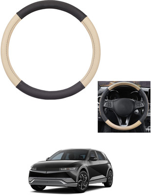 MATIES Steering Cover For Hyundai Universal For Car(Beige/Black, Leather)