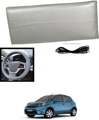 MATIES Hand Stiched Steering Cover For Nissan Micra Active(Silver, Leatherite)