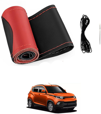 MATIES Hand Stiched Steering Cover For Mahindra KUV100(Red/Black, Leatherite)