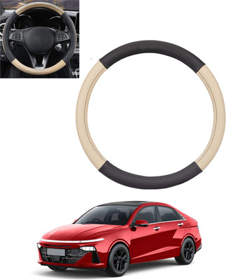MSNP Steering Cover For Hyundai Verna(Beige & Black, Leatherite)