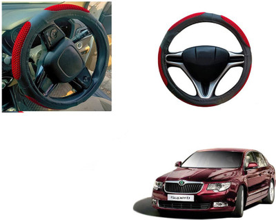 Automotive Prist Steering Cover For Skoda Superb(Black & Red, Leatherite)