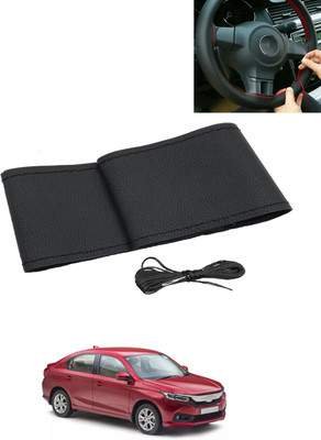 AYW Hand Stiched Steering Cover For Honda Amaze(Black, Leatherite)