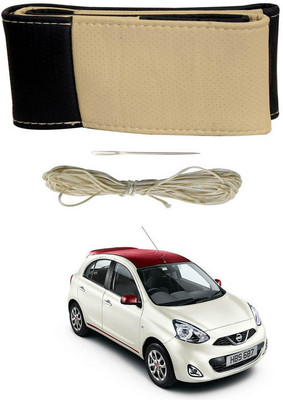 RKPSP Hand Stiched Steering Cover For Universal For Car Micra Active(Beige/Black, Leatherite)