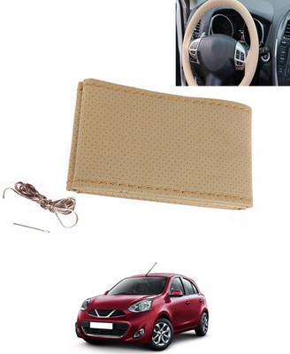 MATIES Hand Stiched Steering Cover For Nissan Micra(Beige, Leatherite)