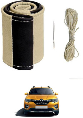 MATIES Hand Stiched Steering Cover For Renault Universal For Car(Beige/Black, Leatherite)