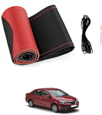 ABJD Hand Stiched Steering Cover For Toyota Etios(Red, Black, Leatherite)