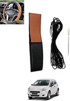 monolive Hand Stiched Steering Cover For Fiat Punto(Tan, Black, Leatherite)