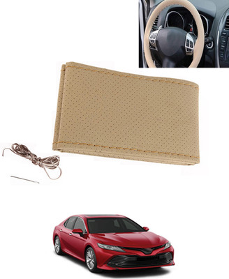 MATIES Hand Stiched Steering Cover For Toyota Camry(Beige, Leatherite)