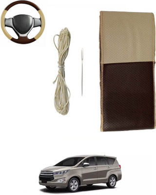 MATIES Hand Stiched Steering Cover For Toyota Universal For Car(Beige/Brown, Leatherite)