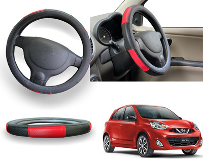 PEEPS STORE Steering Cover For Nissan Micra Active(Red, Leatherite)