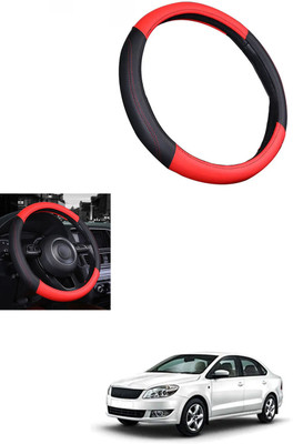 MATIES Steering Cover For Skoda Rapid(Red/Black, Leather)