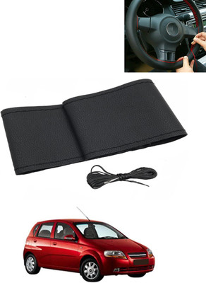 AYW Hand Stiched Steering Cover For Chevrolet Aveo UVA(Black, Leatherite)