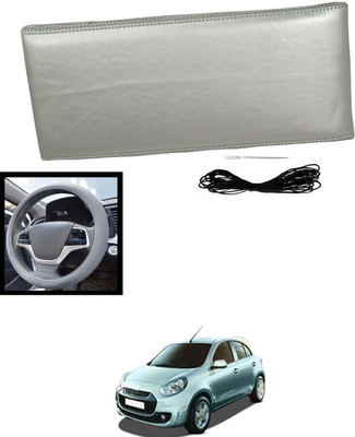 MATIES Hand Stiched Steering Cover For Renault Pulse(Silver, Leatherite)