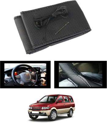 MATIES Hand Stiched Steering Cover For Chevrolet Tavera(Black, Leatherite)