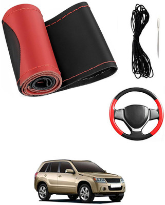 MATIES Hand Stiched Steering Cover For Maruti Grand Vitara(Red/Black, Leatherite)