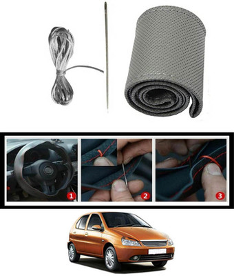 monolive Hand Stiched Steering Cover For Tata Indica(Grey, Leatherite)