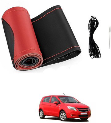 MATIES Hand Stiched Steering Cover For Chevrolet Sail UVA(Red/Black, Leatherite)