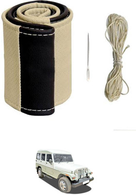 monolive Hand Stiched Steering Cover For Mahindra Marshal(Beige/Black, Leatherite)