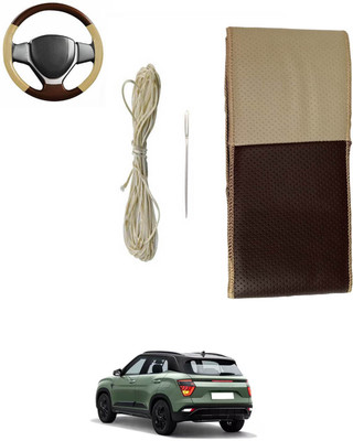 monolive Hand Stiched Steering Cover For Hyundai Creta(Brown/Beige, Leatherite)