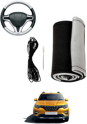 MATIES Hand Stiched Steering Cover For Renault Universal For Car(Silver, Black, Leatherite)