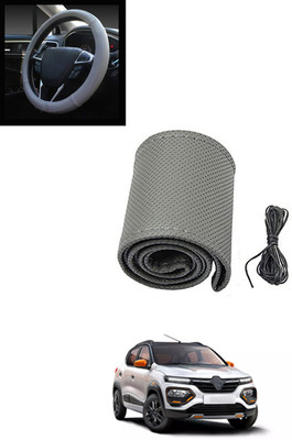 MATIES Hand Stiched Steering Cover For Renault Universal For Car(Grey, Leatherite)