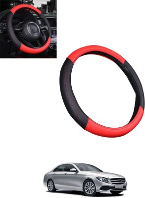 MATIES Steering Cover For Mercedes Benz E220(Red/Black, Leatherite)