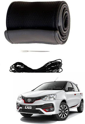 RKPSP Hand Stiched Steering Cover For Universal For Car Etios Liva(Black/Grey, Leatherite)