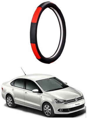 AUTO PEARL Steering Cover For Volkswagen Vento(Gold Blaze Black and Red, Leatherite)