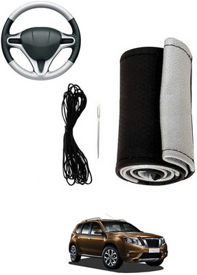 MATIES Hand Stiched Steering Cover For Nissan Terrano(Silver, Black, Leatherite)