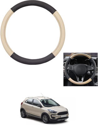 MATIES Steering Cover For Ford Universal For Car(Beige/Black, Leather)