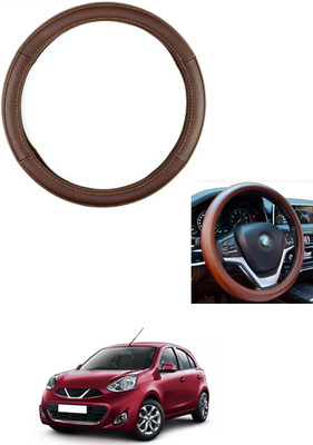 MATIES Steering Cover For Nissan Micra(Brown, Leather)