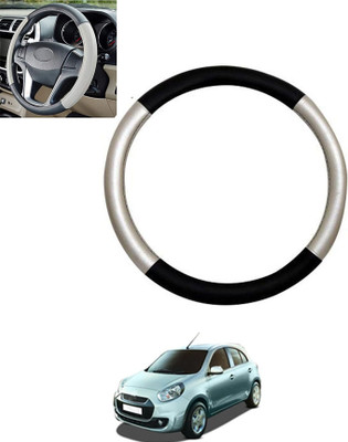 monolive Hand Stiched Steering Cover For Renault Pulse(Silver/Black, Leatherite)