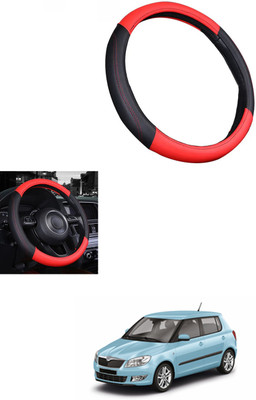 MATIES Steering Cover For Skoda Fabia(Red/Black, Leather)