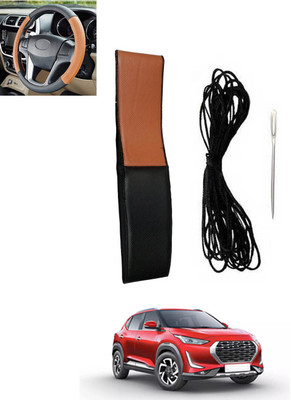monolive Hand Stiched Steering Cover For Nissan Universal For Car(Tan, Black, Leatherite)